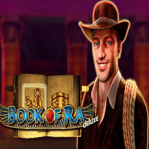 Book of Ra Deluxe online game logo by Novomatic on pelipetocasino-fi.com